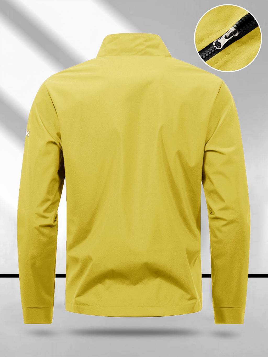 Trendy Vintage Men's Spring/Autumn New Casual Versatile Jacket Outdoor Sports Windproof Coat with Contrasting Color Stand Collar, Transitional Layering Essentials - Bright Yellow