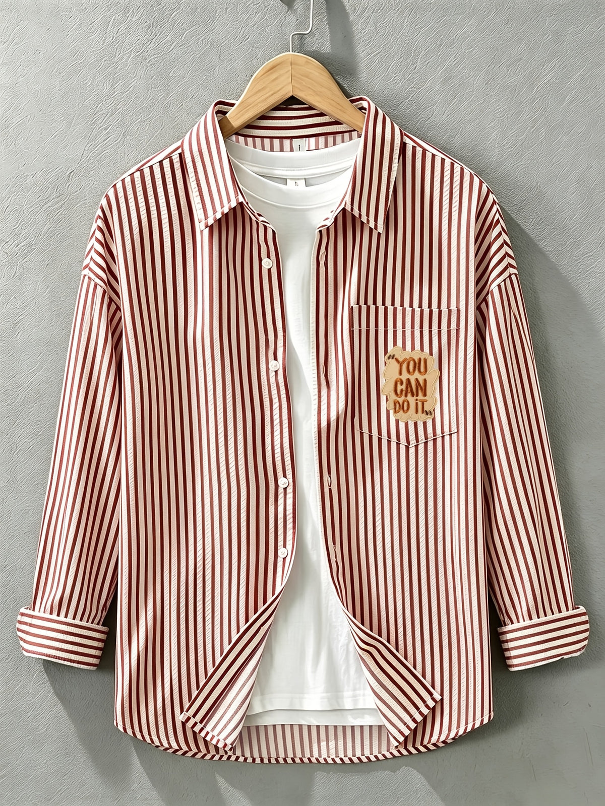 Spring/Autumn New Preppy Cool Fashion Niche Letter Print Long Sleeve Thin Relaxed Casual Shirt - Red 03,