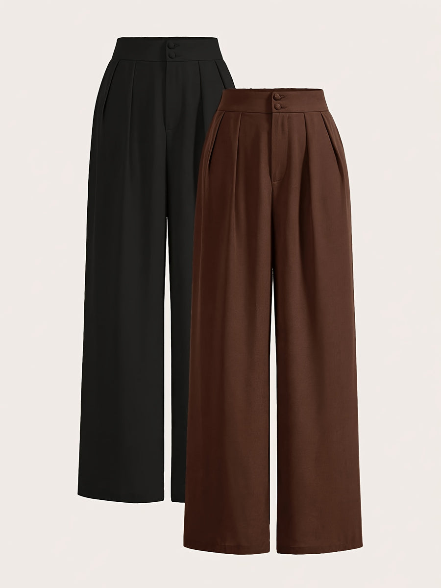 High-Waisted Wide-Leg Pants Two-Piece Set - Black+Coffee