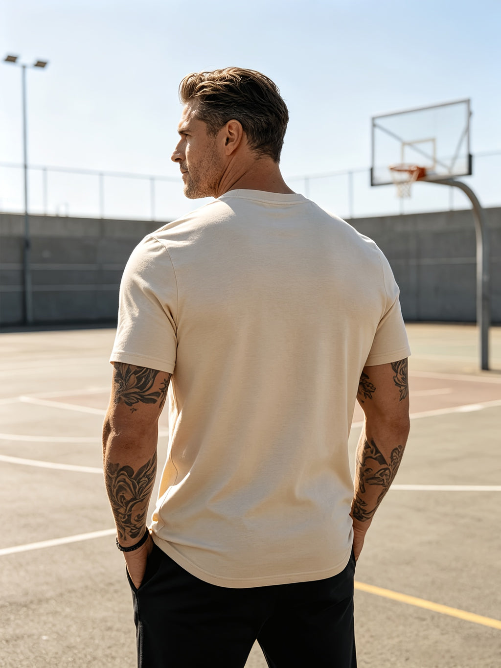 Men's Casual 100% Cotton V-Neck T-Shirt, Summer Sports Short-Sleeve Top, Plain Weave Knit with Distinctive Design, Durable and Pilling-Resistant, Pure Cotton Soft, Breathable, and Refreshing Without Feeling Stuffy, Comfortable, High-Quality - Apricot