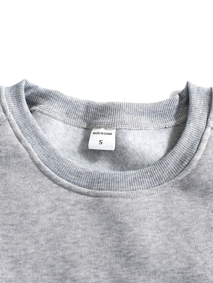 Men's New Autumn/Winter Casual Fitness Sports Thickened Crew Neck Raglan Sleeve Basic Long Sleeve Fashion Sweatshirt, 250g Brushed Fabric - Granny Gray