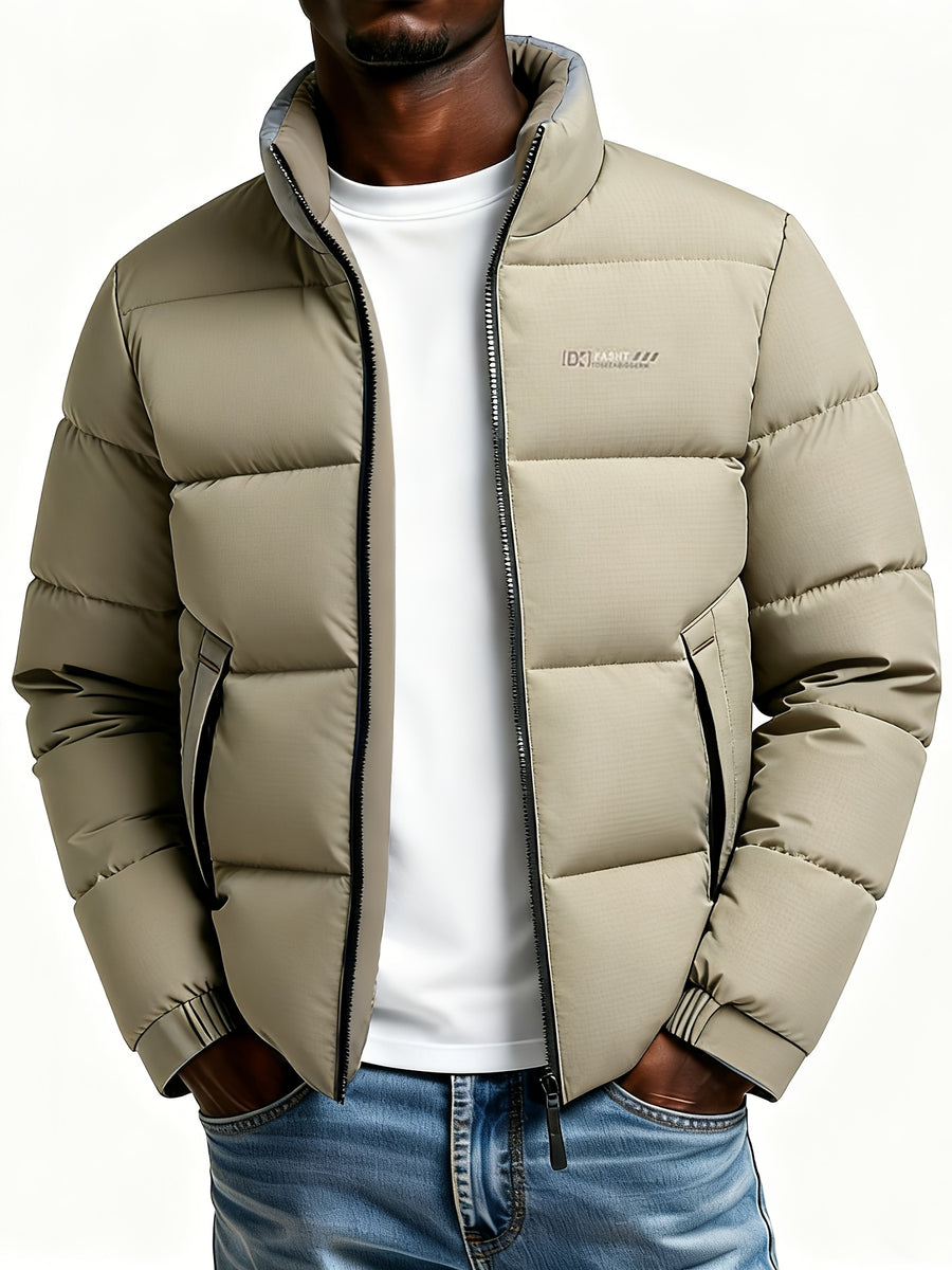[Pearson OBM] Men'S Winter Thickened Bread Coat, Fashionable Warm Stand-Up Collar Jacket, Easy And Versatile Design, Comfortable And Durable, Suitable for Daily Commute And Outdoor Activities - Dark Khaki A