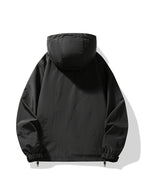 Men's Spring/Autumn Hooded Windbreaker Jacket, Loose Fit Plus Size Trendy Versatile Half-Zip Casual Workwear Jacket, Fashionable Thin Half-Zip Outerwear Suitable for Outdoor Sports, Travel, Hiking, and Adventure Wear - Black