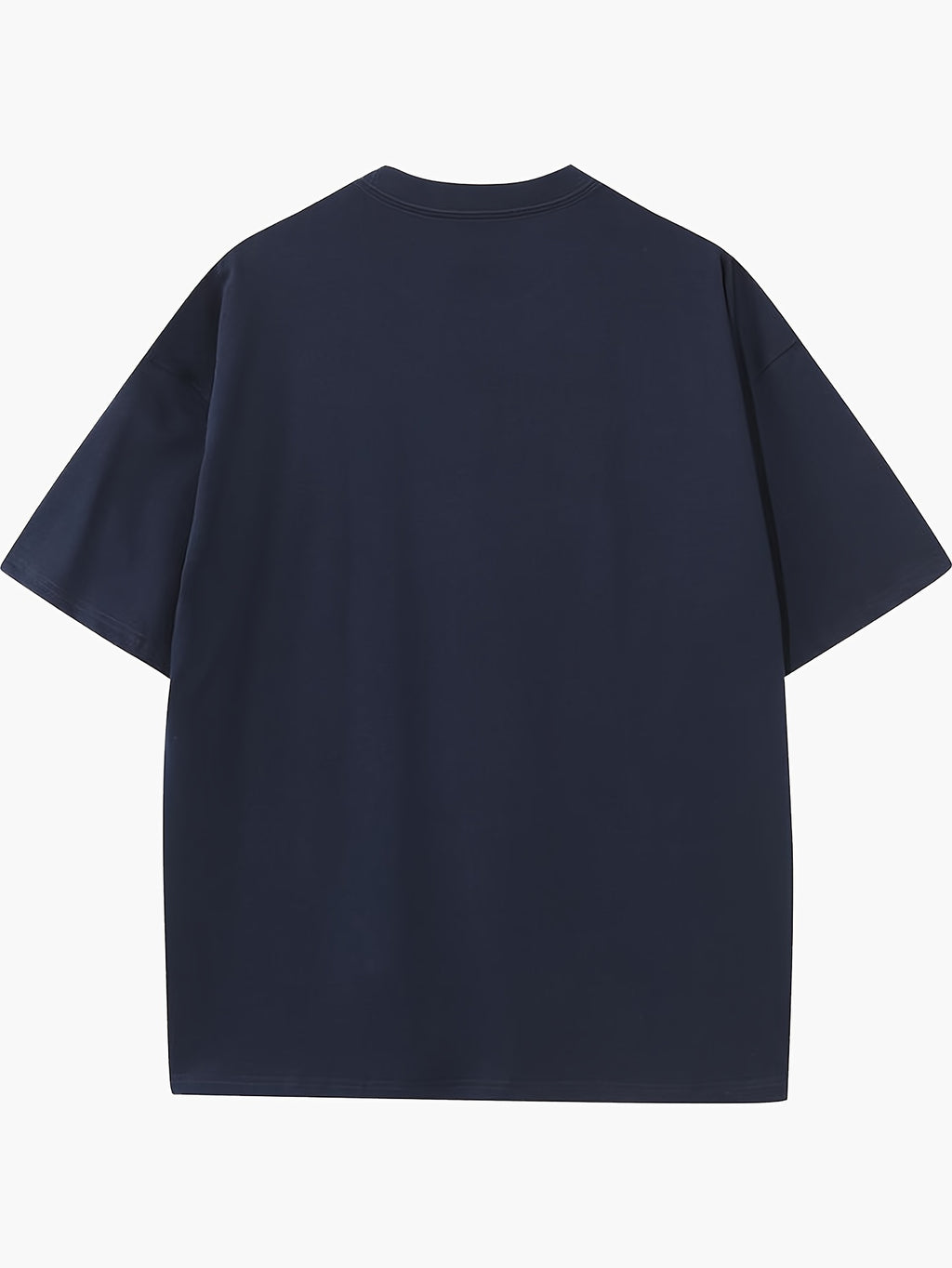 FP032 Summer Style 230g Heavyweight Premium Pure Men's Knitted Short-Sleeve Top, Comfortable and Breathable Summer Style with Foam Print, Fashionable and Trendy, Men's Casual Solid Color Crew Neck Short-Sleeve Base Layer, Drop Shoulder Loose Fit - Navy Color