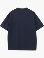 FP032 Summer Style 230g Heavyweight Premium Pure Men's Knitted Short-Sleeve Top, Comfortable and Breathable Summer Style with Foam Print, Fashionable and Trendy, Men's Casual Solid Color Crew Neck Short-Sleeve Base Layer, Drop Shoulder Loose Fit - Navy Color