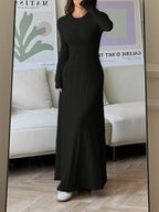 Women'S Casual Solid Color Dress, Round Neck, Autumn/Winter - Black