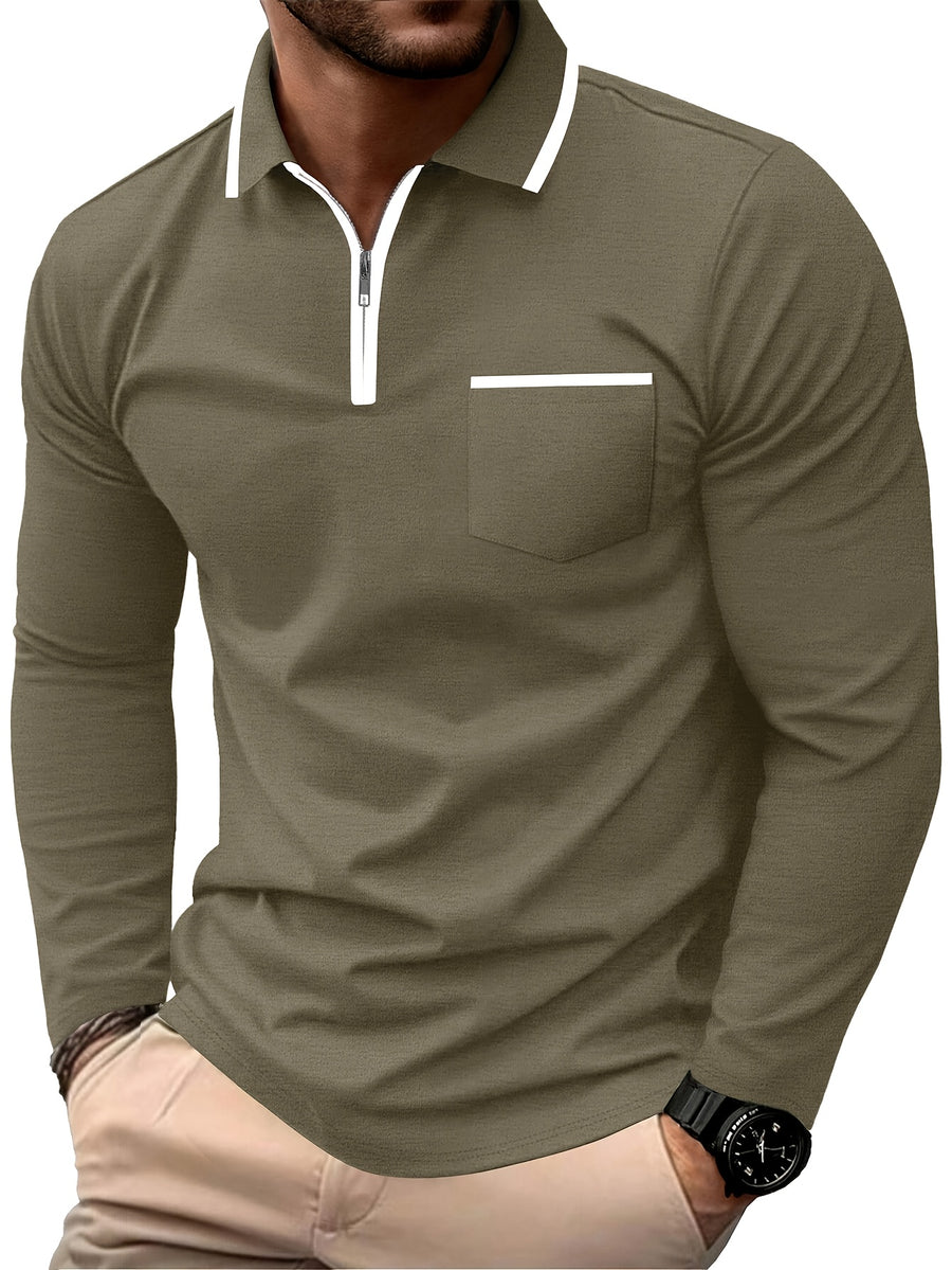 Autumn Cross-Border American Men'S Long Sleeve Polo Shirt Men'S Base Layer Contrast Top - Green