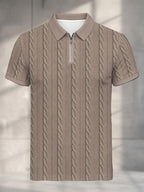 [Printed Design - Not Textured] Men'S Short Sleeve Zip Polo Shirt, Khaki Cable Knit Inspired Vertical Stripe, Digital Print, Zip Placket, Polo Collar, Polyester, Casual, Daily Commuting Weekend Leisure, Summer - Mixed colors