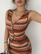 Stylish Casual Striped Vacation Style Sleeveless Top and Skirt Two-Piece Set - Mixed colors