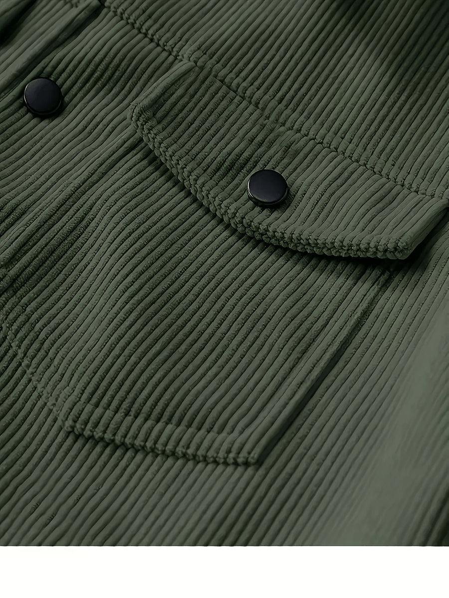 Meixishao OBM Autumn/Winter Solid Color with Random Print, Simple Encounter with Avant-Garde Cross-Border Fashion Jacket, Vintage Style Lapel Men's Corduroy Workwear Jacket Winter Clothes for Men - fern green