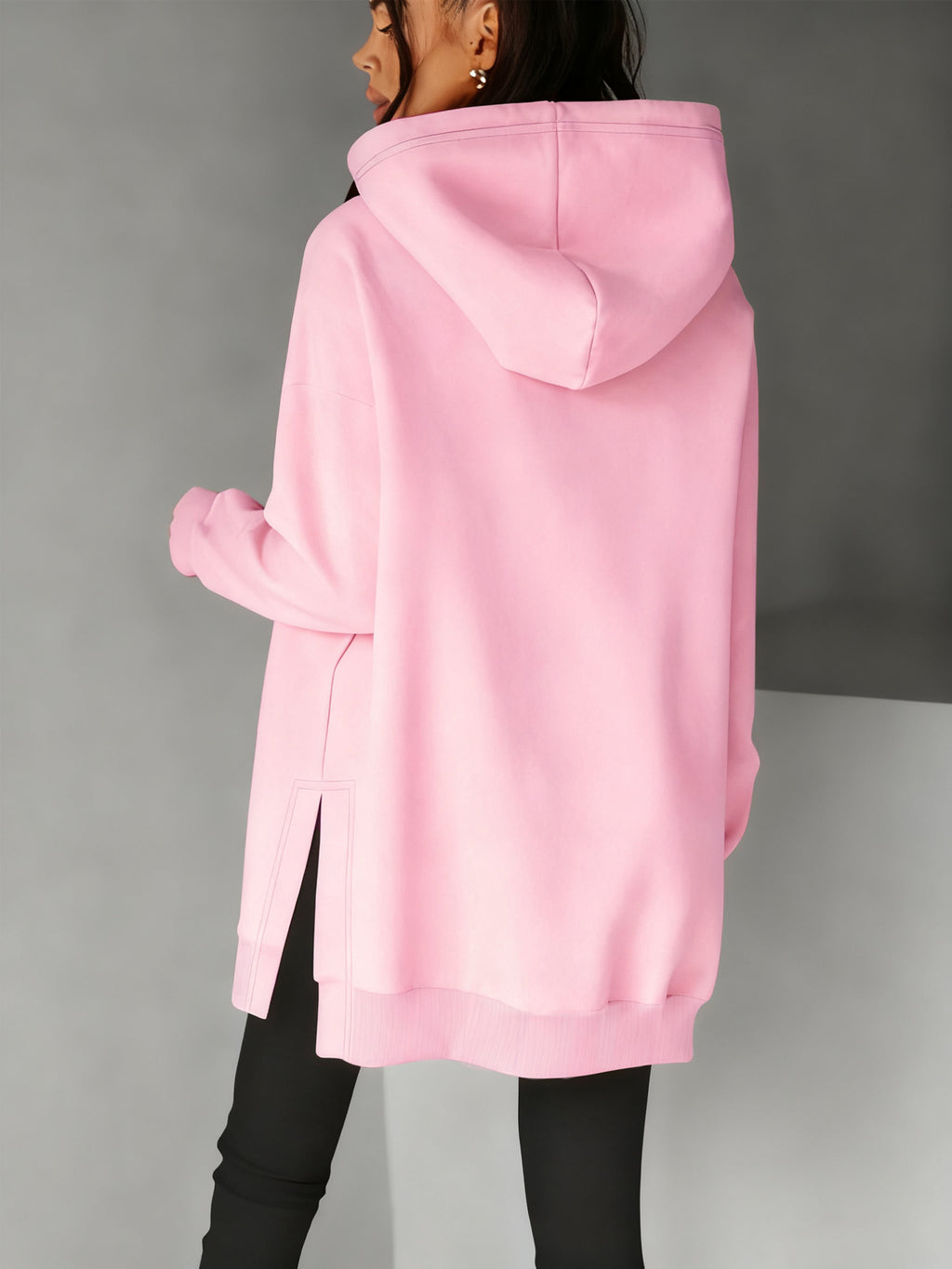 Women'S Stylish Hoodie with Side Slits And Drawstring for Autumn And Winter, Perfect for And Casual Wear, Featuring Cute Prints And a Comfortable Fit, Available in Multiple Colors - Pink Color