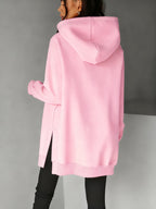 Women'S Stylish Hoodie with Side Slits And Drawstring for Autumn And Winter, Perfect for And Casual Wear, Featuring Cute Prints And a Comfortable Fit, Available in Multiple Colors - Pink Color