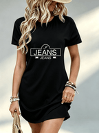 [Printed Design - Not Textured] Casual Women Dress Jeans Graphic Print Summer Beach Vacation Gift for Her 100% - Black