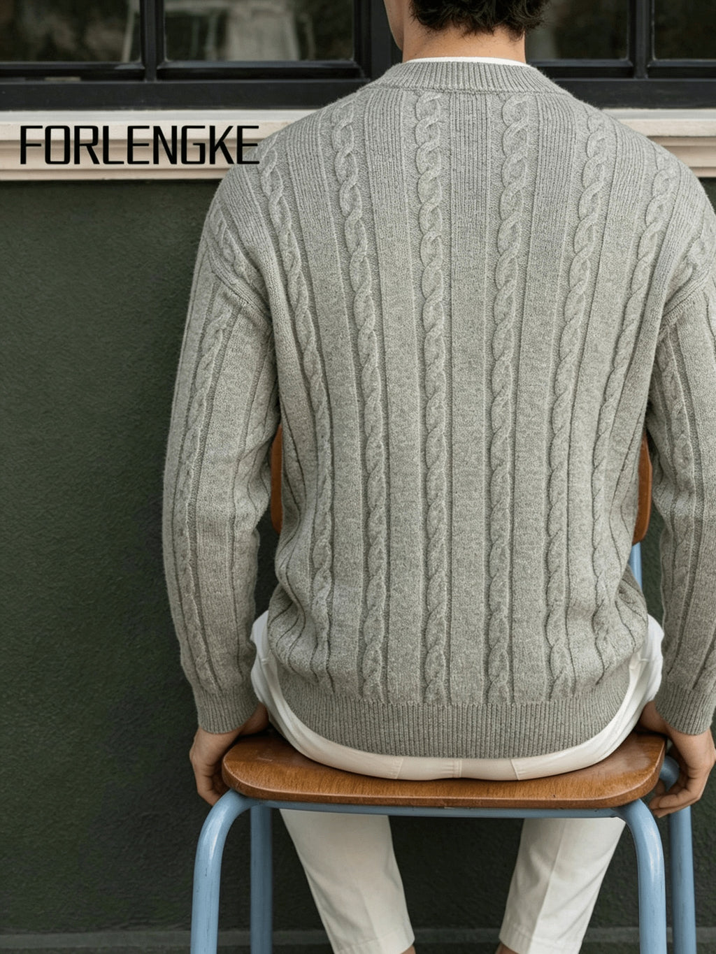 FORLENGKE Men's Autumn/Winter American-Style Relaxed Holiday Twist-Knit Henley Neck Knit Top, Solid Color Versatile for a Vacation Vibe, Suitable for Autumn/Winter Seaside Strolls, Town Wanders, Short Trips, Picnics, and Gatherings - Apricot Flower