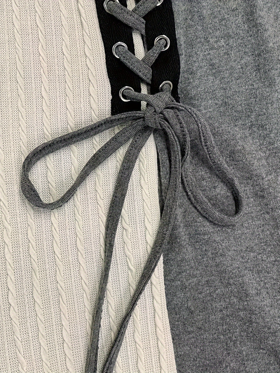 Women'S Fashion Casual Elegant Solid Color Contrast Dress - Dark Gray