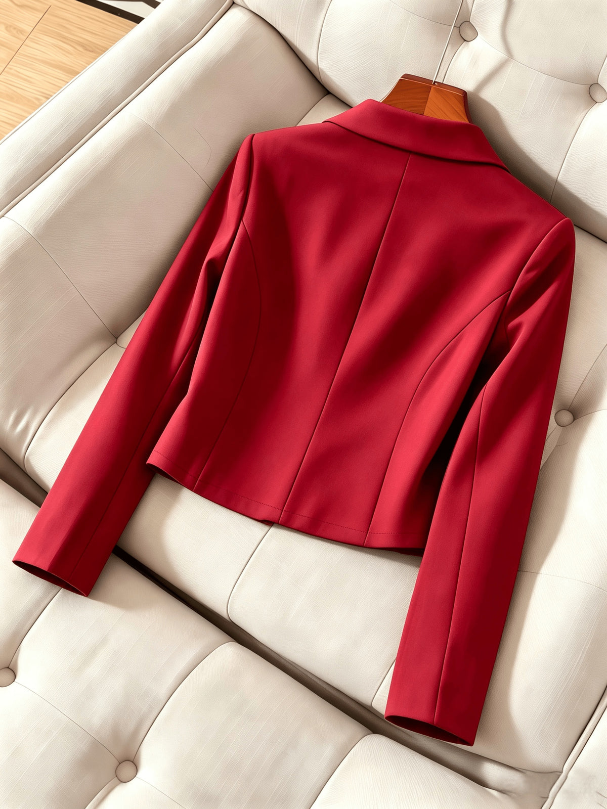Elegant Women'S Short Fitted Blazer, Commute, Versatile (Unlined) - Red