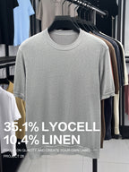 35.1% Lyocell And 10.4% Linen High-Quality Light Luxury Men'S Short Sleeve Round Neck Pullover Knit T-Shirt Fashion Casual Suitable for Outdoor Sports Golf Base Layer Floral Yarn Knit Fabric Collar Rolled Edge Craft Easy Commute Light Business Style - Advanced Gray
