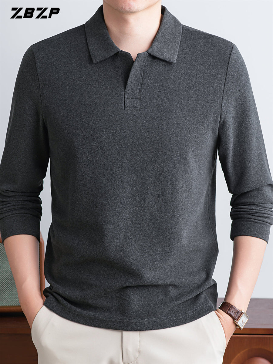 ZBZP New Spring, Autumn, Winter F-Collar Fashion Long-Sleeve Pullover T-Shirt for Young Men, Loose Fit Casual Long-Sleeve Top, Men's Clothing XFN - Dark Gray