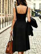 Fashionable Women's Sleeveless Puff-Style Solid Color Dress (Accessories Not Included) - New Spring/Summer Women's Clothing, Most Popular Korean Women's Apparel, Casual and Elegant Women's Dresses, Hot-Look Outfits, Women's Dresses, Women's Summer - Black