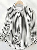 Spring/Autumn New Elegant Striped Long-Sleeve Women's Shirt, Single-Breasted Button-Front Blouse, Machine Washable, Suitable for Office, Commuting, or Formal Events, Office Attire, Sophisticated Casual - Black And White Stripes