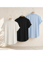 Men's Casual Shirt, 3pcs Set, Loose and Elegant, Comfortable Fabric, Suitable for Vacation, Camping, and Beach Party Outfits - Ivory White/Black/Sky Blue