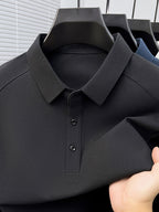 Men'S Raglan Sleeve Long Sleeve Polo Shirt, Relaxed Fit Cut, Unrestricted Movement, Loose Non-Tight Fit, Easy Business Style, No Extra Logos - SINBOS - Black
