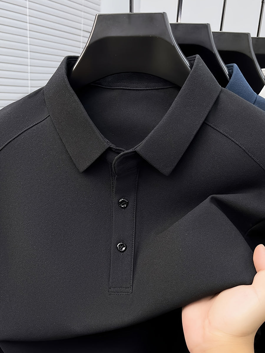 Men'S Raglan Sleeve Long Sleeve Polo Shirt, Relaxed Fit Cut, Unrestricted Movement, Loose Non-Tight Fit, Easy Business Style, No Extra Logos - SINBOS - Black
