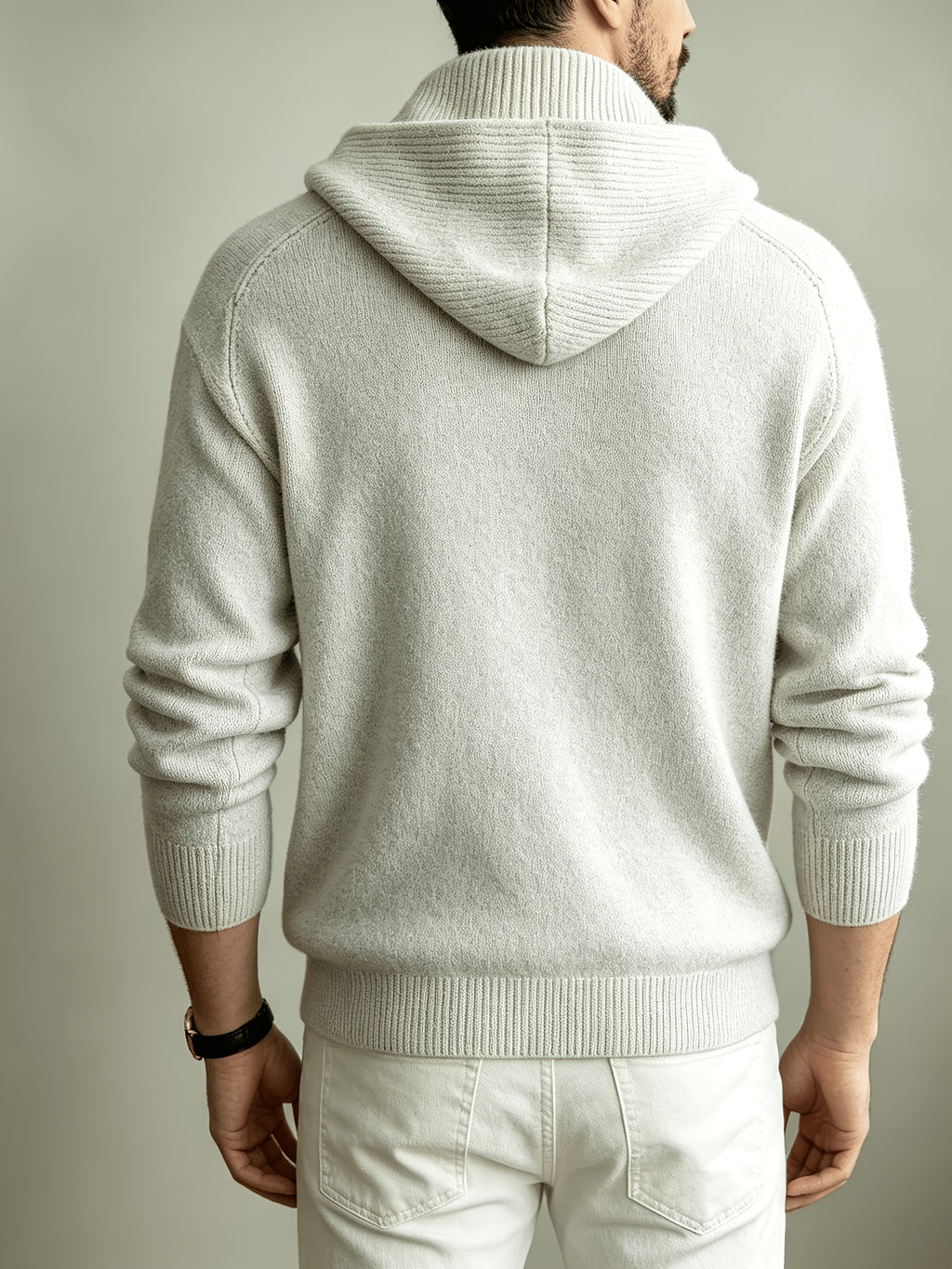 Autumn/Winter Men's 2-in-1 Look Hooded Knit Sweater, Half-Zip High Neck Design with Overlay Button Placket, Fine, Soft, and Skin-Friendly Fabric, Regular Fit for Slimming and Concealing. A Versatile Top for Casual and Daily Commutes, a Warm - White Flower Gray