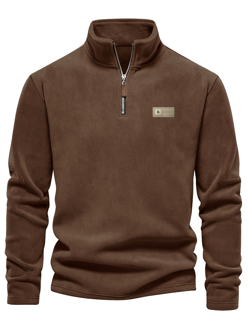 Autumn-Winter Plush Top Half-Zip Sweatshirt Trendy Warm Clothing - Red-brown
