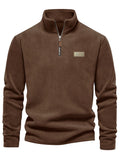 Autumn-Winter Plush Top Half-Zip Sweatshirt Trendy Warm Clothing - Red-brown