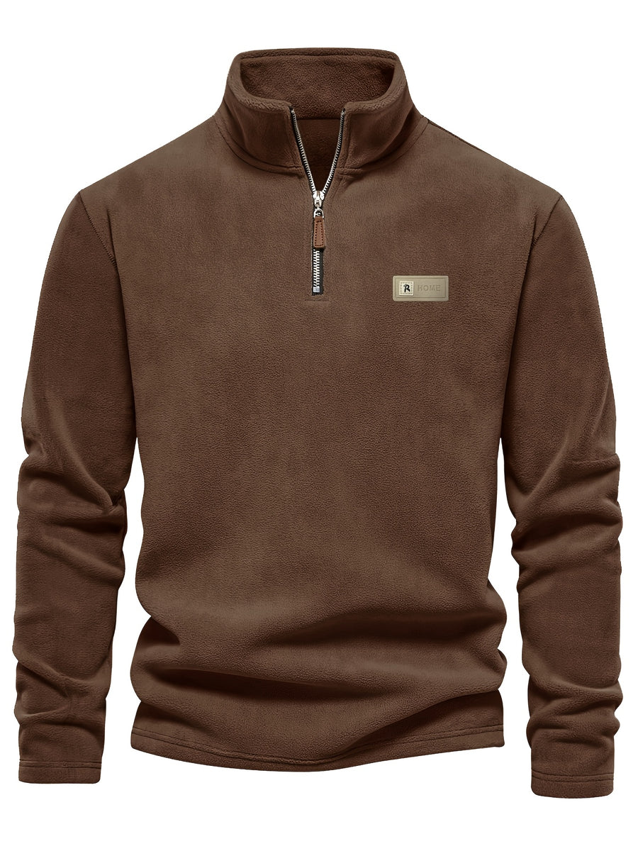 Autumn-Winter Plush Top Half-Zip Sweatshirt Trendy Warm Clothing - Red-brown
