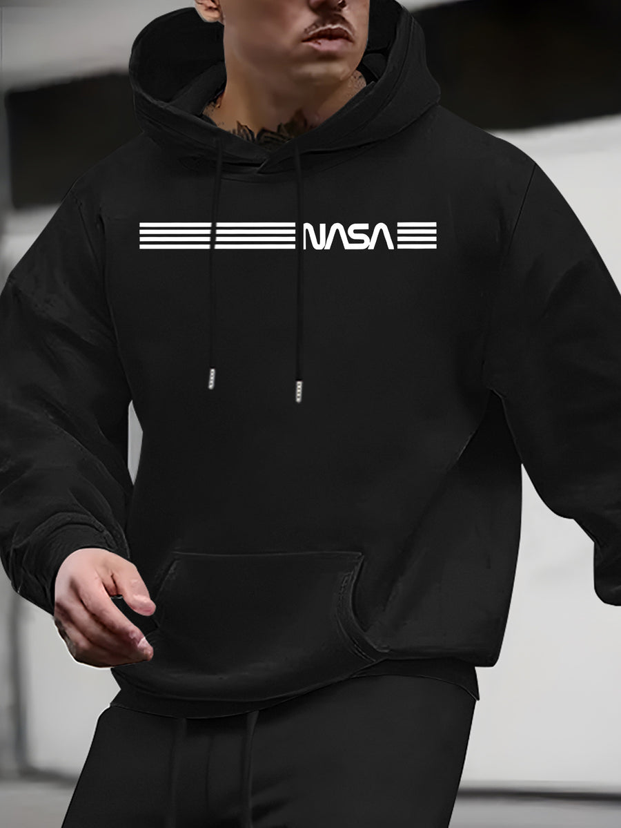 New Arrival: Men'S Hooded Sweatshirt with Geometric Print And Wrinkle-Resistant Fabric - Perfect for Casual Outings And Active Days! - Black