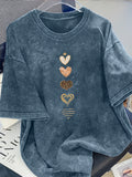 Plus Size - Plus Size - Casual Everyday Washed T-Shirt with a Retro Crew Neck And Short Sleeves, Designed for Plus Sizes And Featuring a Love Print - Blue