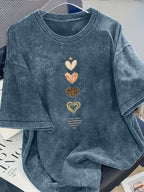 Plus Size - Plus Size - Casual Everyday Washed T-Shirt with a Retro Crew Neck And Short Sleeves, Designed for Plus Sizes And Featuring a Love Print - Blue