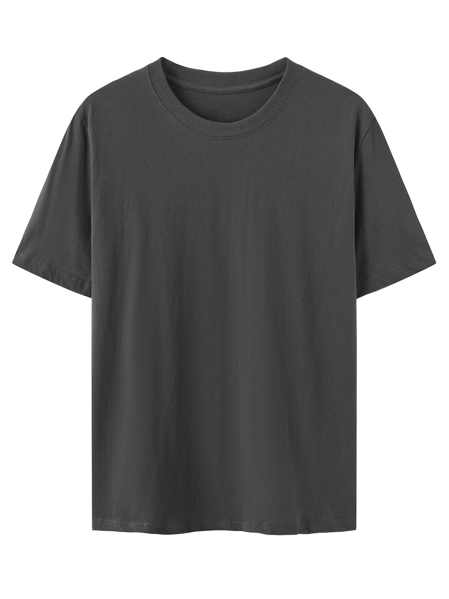 Men's New Style Pure Cotton Short Sleeve Crew Neck T-Shirt with Peony Flower Print, Casual, Comfortable, Soft, and Breathable, a Summer Essential - Dark Gray