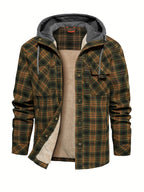 Men's Casual Hooded Two-Tone Plaid Jacket in US Sizes - fern green
