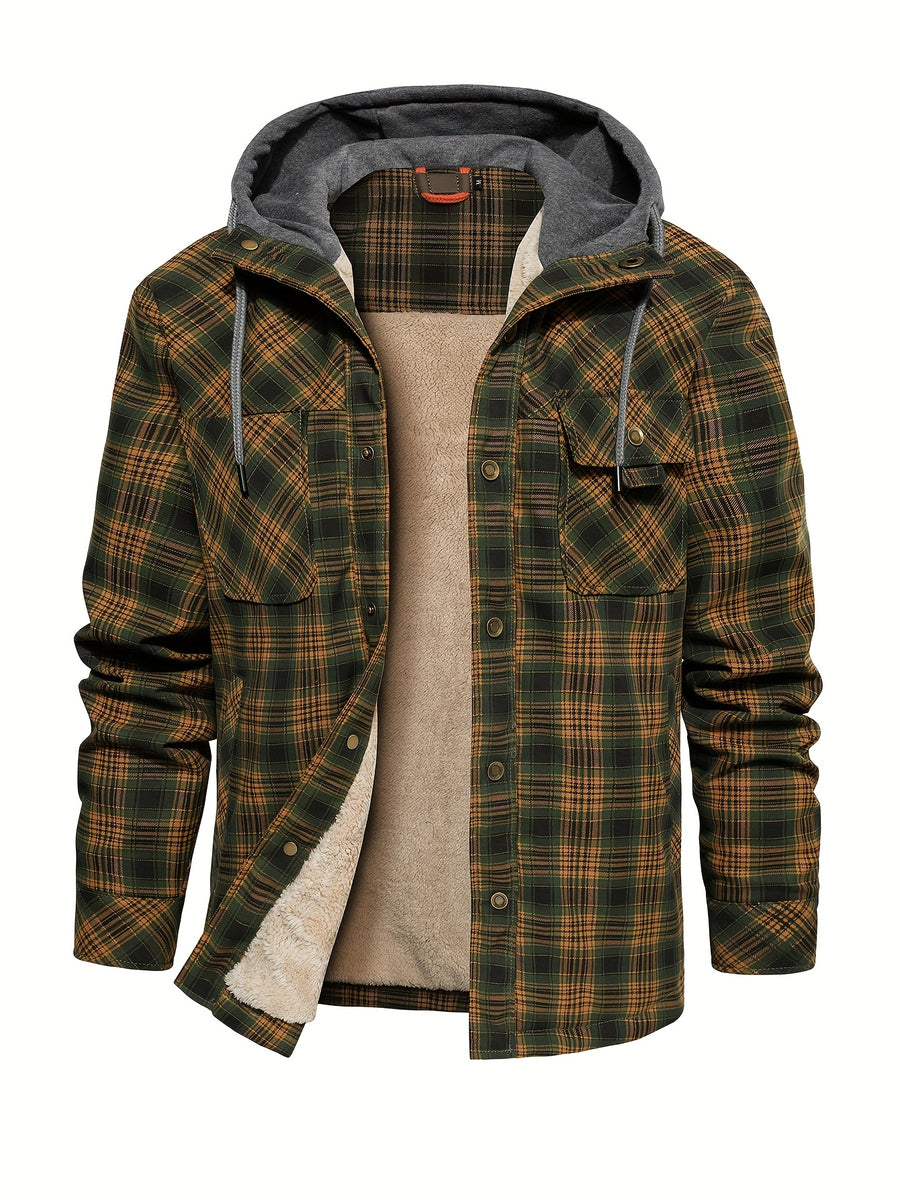 Men's Casual Hooded Two-Tone Plaid Jacket in US Sizes - fern green