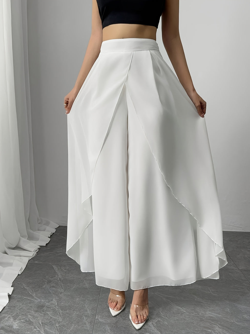 Women's Wide-Leg Pants, Simple Loose Long Pants, Flowing and Lightweight, Casual Elegant Style - White