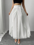 Women's Wide-Leg Pants, Simple Loose Long Pants, Flowing and Lightweight, Casual Elegant Style - White