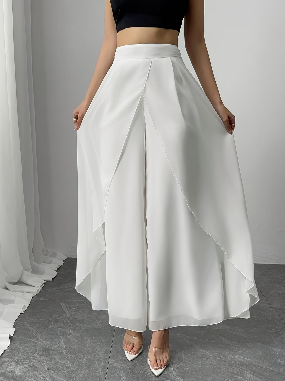 Women's Wide-Leg Pants, Simple Loose Long Pants, Flowing and Lightweight, Casual Elegant Style - White