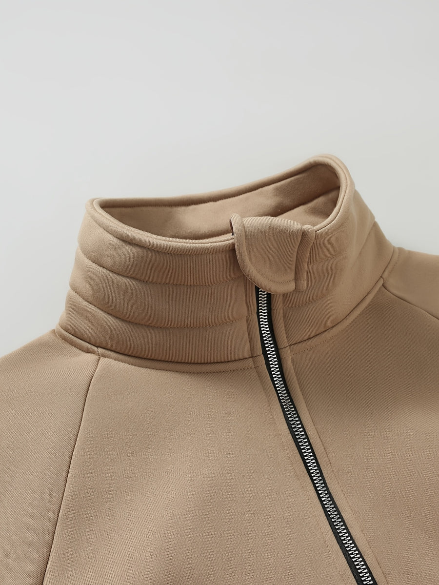 Men's Fashion Raglan Sleeve Sweatshirt with Half-Zip Open Neckline, Autumn/Winter Casual Versatile Long-Sleeve Sweatshirt - Khaki