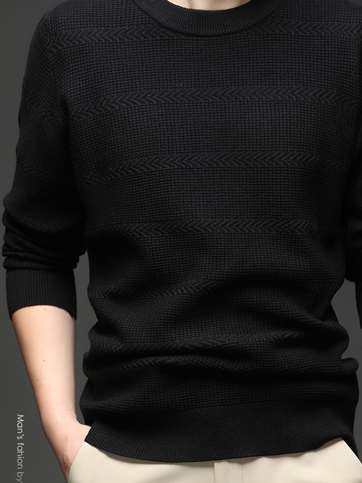 Men'S Round Neck Arrow Jacquard Knit Sweater, Non-Tight Fit, Suitable for Daily Commute And Casual Wear. Layering with Shirt Or Single Wear - SINBOS - Black