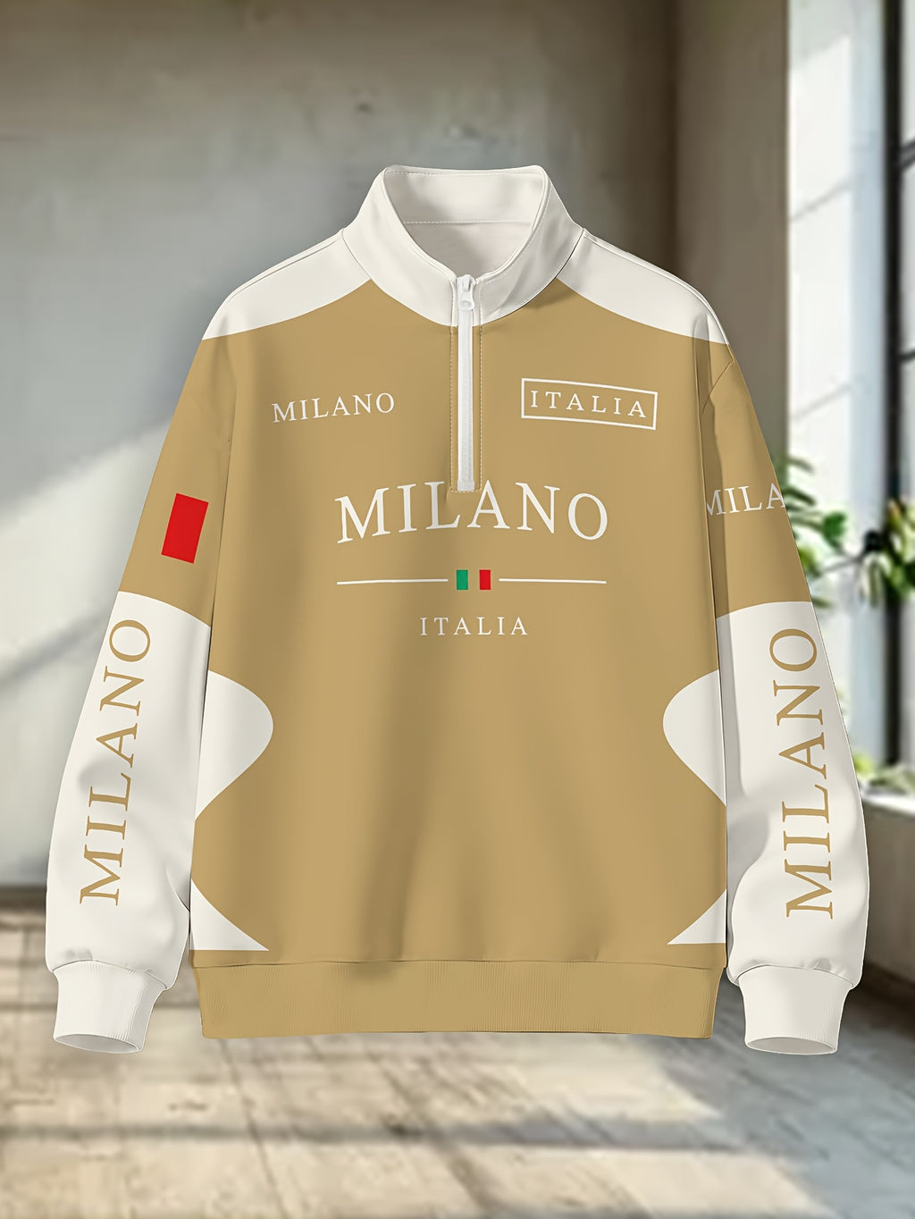 Men'S Half-Zip Lapel Sweatshirt Fashion Letter Print Casual Pullover Trendy Color-Block Patchwork Spring/Autumn Athletic Top Winter Clothes for Men - Mixed Color 3