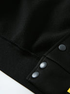 Black and Gray Color-block Baseball Jacket Featuring a "NY" Logo, a Classic Symbol of New York City Culture, Paired with Star Embellishments and the "Vandals" Text. "Vandals" Is Often Associated with Streetwear Style, Enhancing Individuality. - Black And Yellow