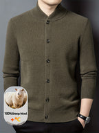 Xingfan OBM 2025 Autumn/Winter Men's 100% Wool Stand Collar Knit Cardigan, Crafted from Premium Pure Wool. Featuring a Simple yet Elegant Stand-up Collar and Single-breasted Button Design for Strong Warmth Retention. The Standard Fit Is Suitable - fern green