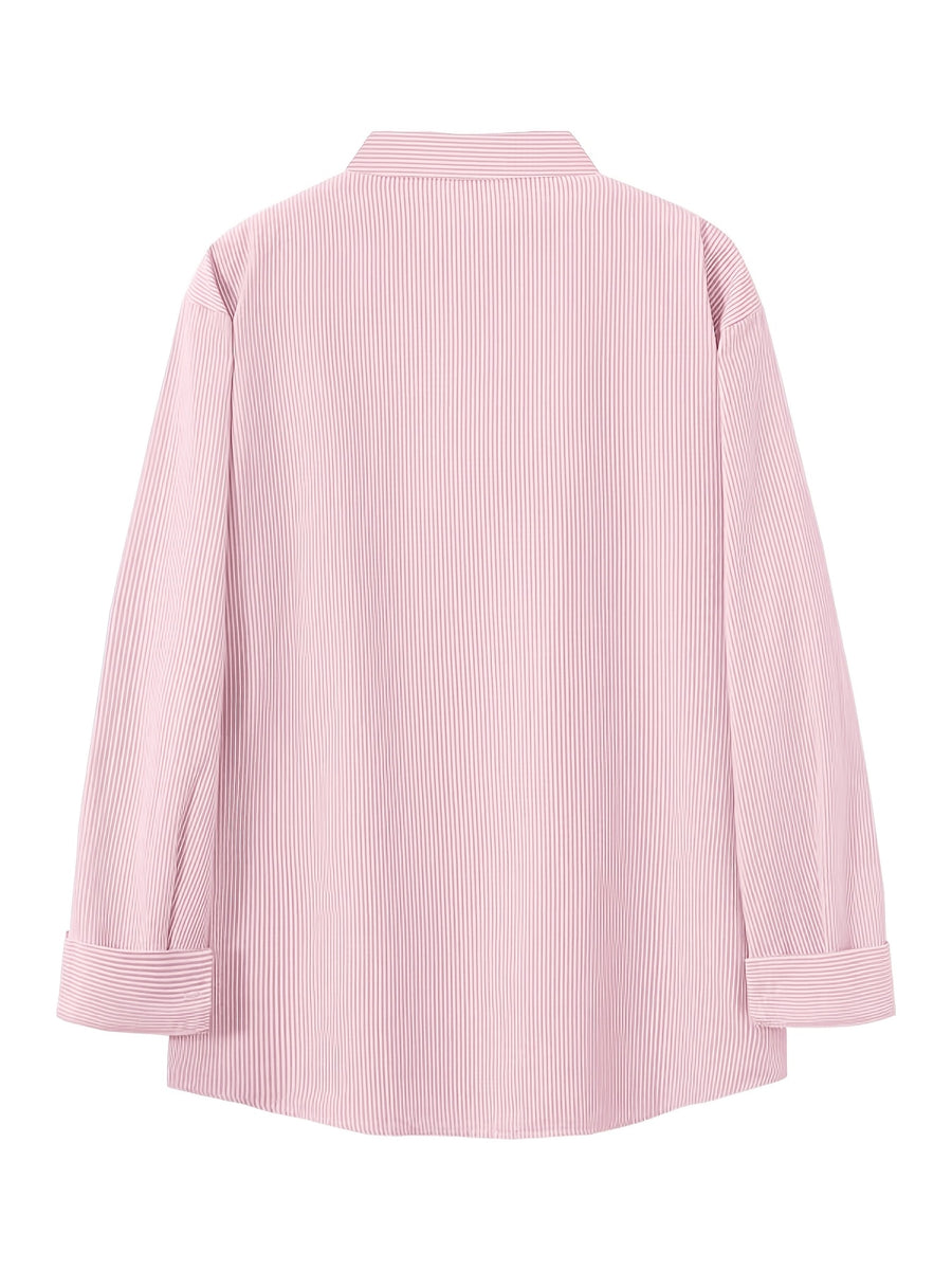 Hong Kong Style Casual Lazy Vertical Striped Cartoon Fun Gift Little Pony Pattern Long Sleeve Shirt Thin Versatile Blouse Men'S Fine Striped Shirt - Pink Color