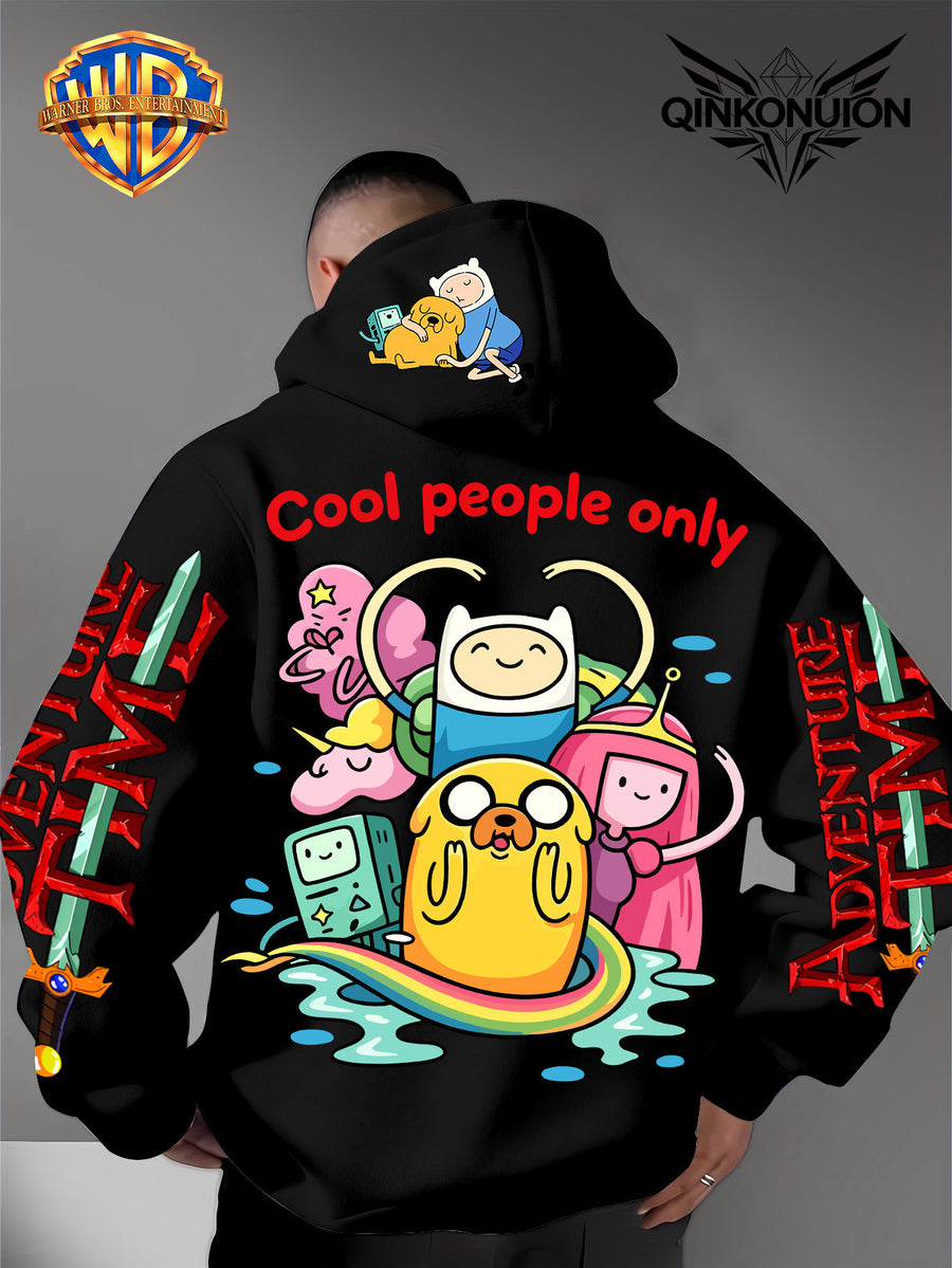Warner Official Men'S Hoodie, Colorful Water Play Fun Anime Printed Design for All, Machine Washable, Warm And Casual for Autumn And Winter, Daily Drawstring Hoodie, Multi-Functional Sports And Leisure Loose Fit - Black