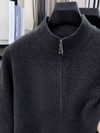 New Spring/Autumn Men's Solid Color Long-Sleeve Knit Sweater for Urban Mature Men's Casual Outdoor Fashion - Deep Gray