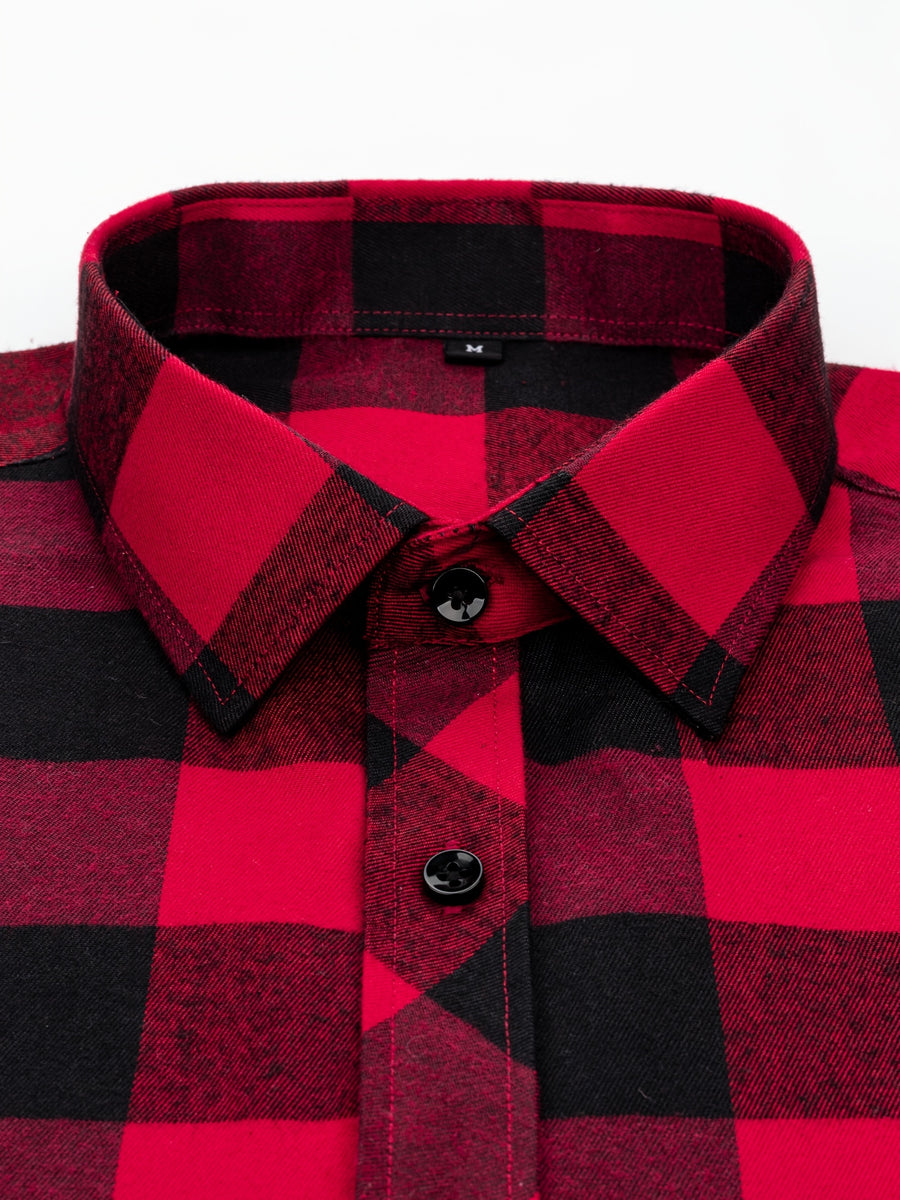 New Trendy Men'S Brushed Checkered Shirt Fall Winter Casual Jacket Outerwear - Red