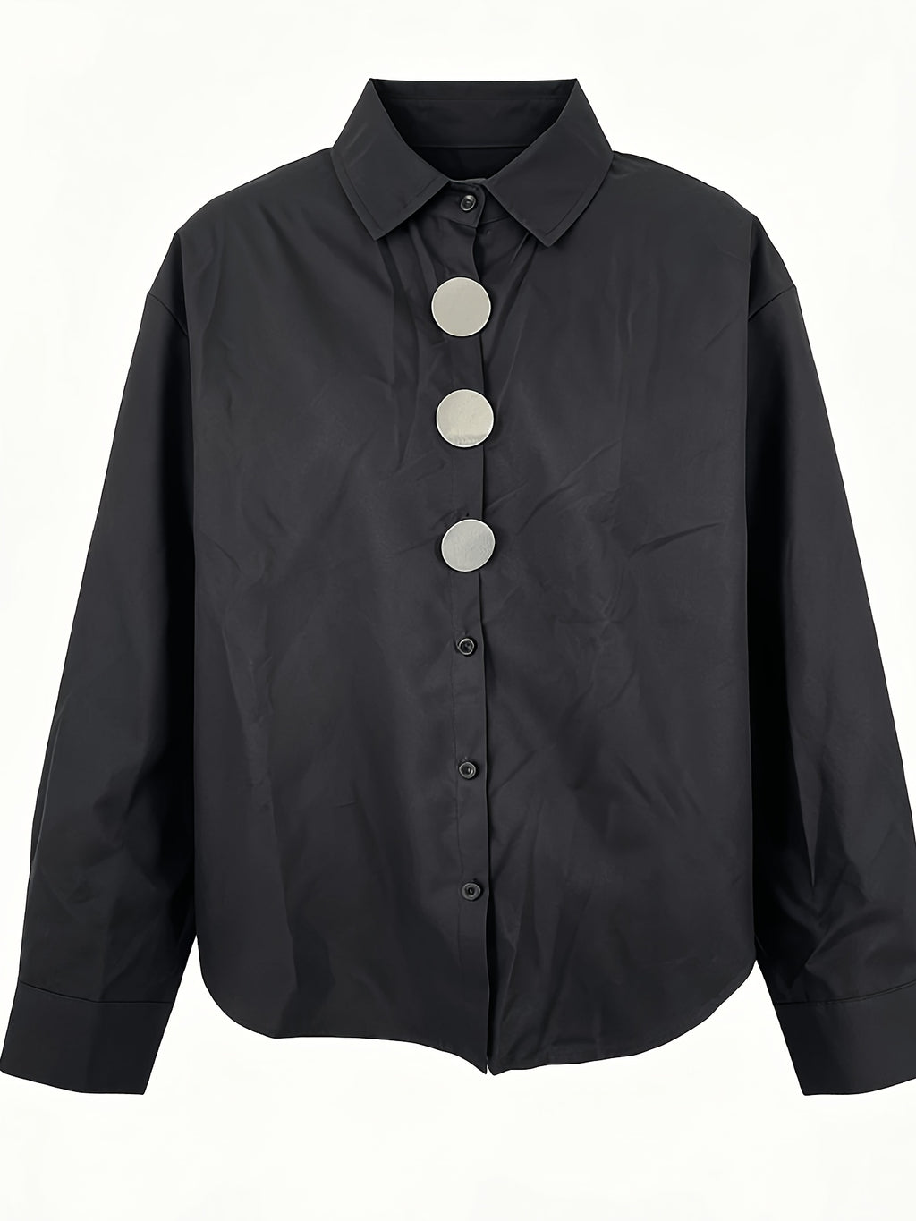 2026 Spring New Large Button Shirt Women'S Loose Silhouette Flattering French Commute Temperament Long Sleeve Shirt Versatile Design Top - Black